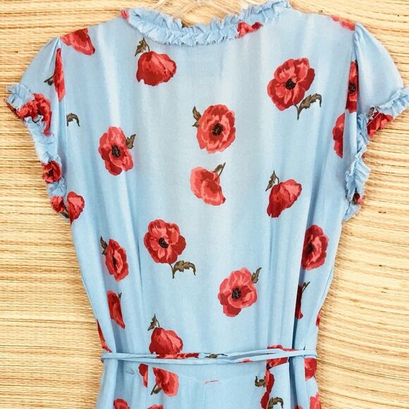 Reformation Garnet Wrap Dress Pelyana V-Neck Floral Print Dress In Blue Ref Sz S - Picture 11 of 16